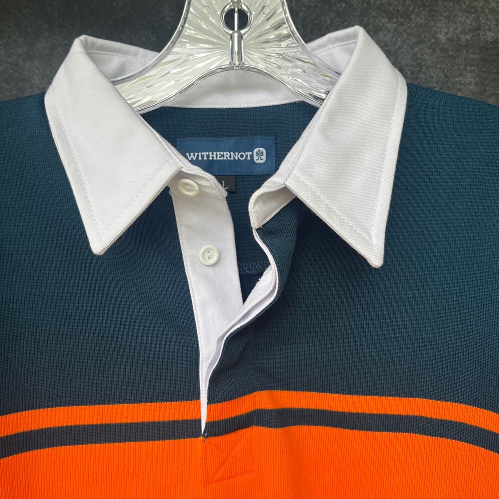 Withernot Mens Long Sleeve Rugby Shirt Blue Orange Striped Size L Heritage - Picture 2 of 7